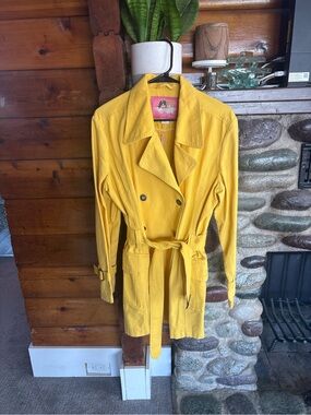Fiorucci Yellow Double Breasted Belted Trench Coat XL Amazing Condition! Vintage